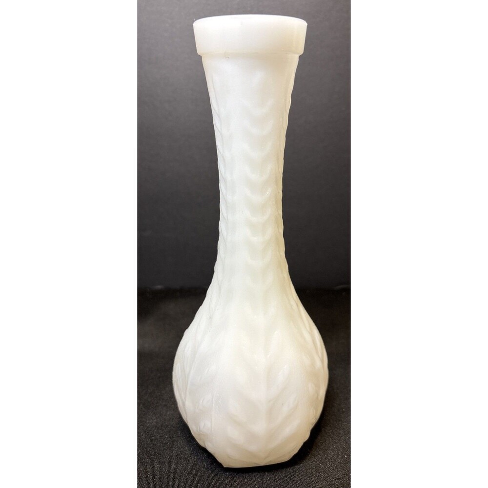 Vintage FTD Milk Glass White Flower Vase 9” Leaf Design 1981 USA Great Condition